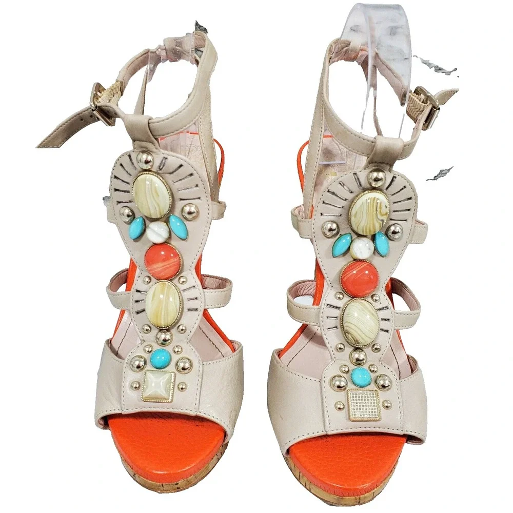 Vince Camuto Sandals Women's 8.5 M Multicolor High‎ Stiletto Heels Jewels Gems